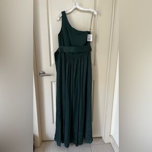 David’s Bridal Forest Green One Shoulder Bridesmaid Dress